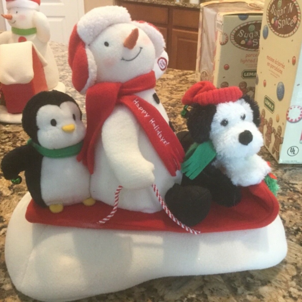 2007 Hallmark Jingle Pals Sleigh Ride Snowman Penguin Puppy Plush - MINT COND
